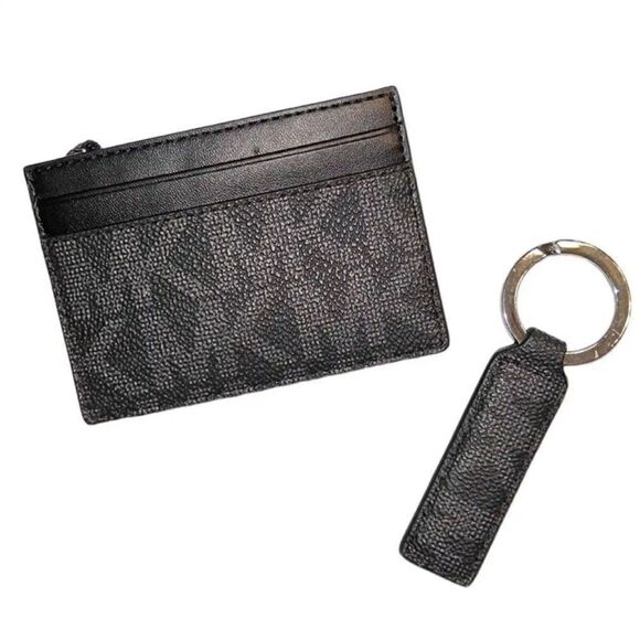 Michael Kors Leather Gray Men's Logo Card Case & Keychain Set - Picture 2 of 8